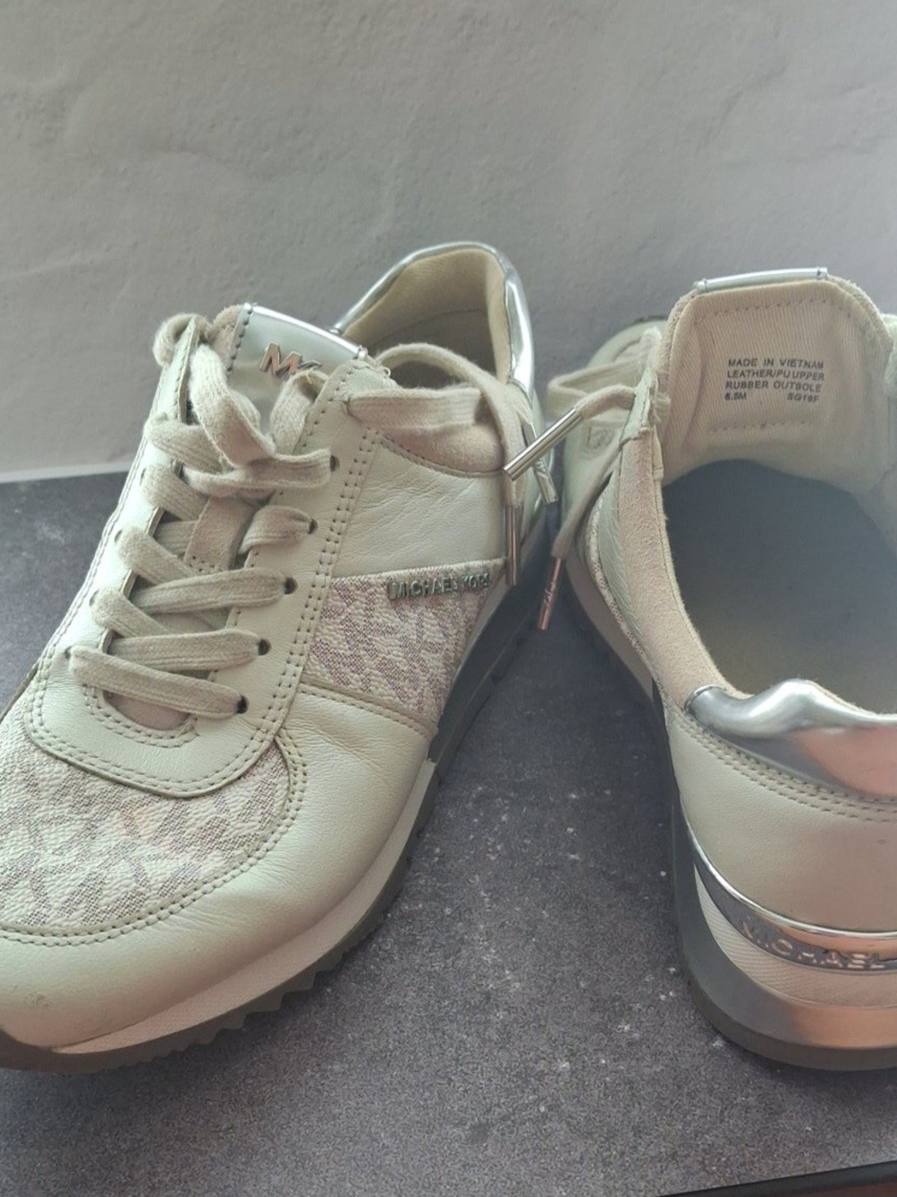 Michael Kors Beige and Silver Lace-Up Sneakers